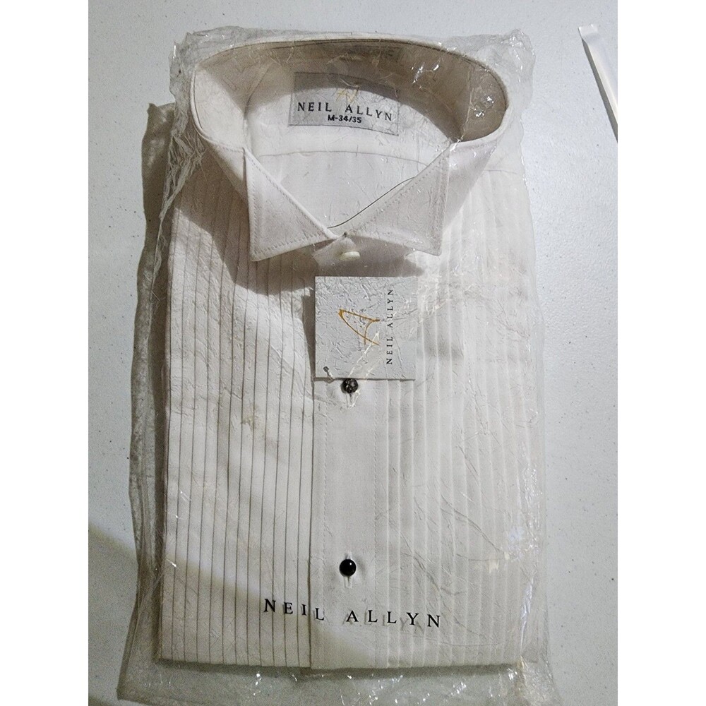Neil Allyn Tux Shirt w/1/4" Pleats NIP Mens M 34/35 White Classic Modern Wedding
